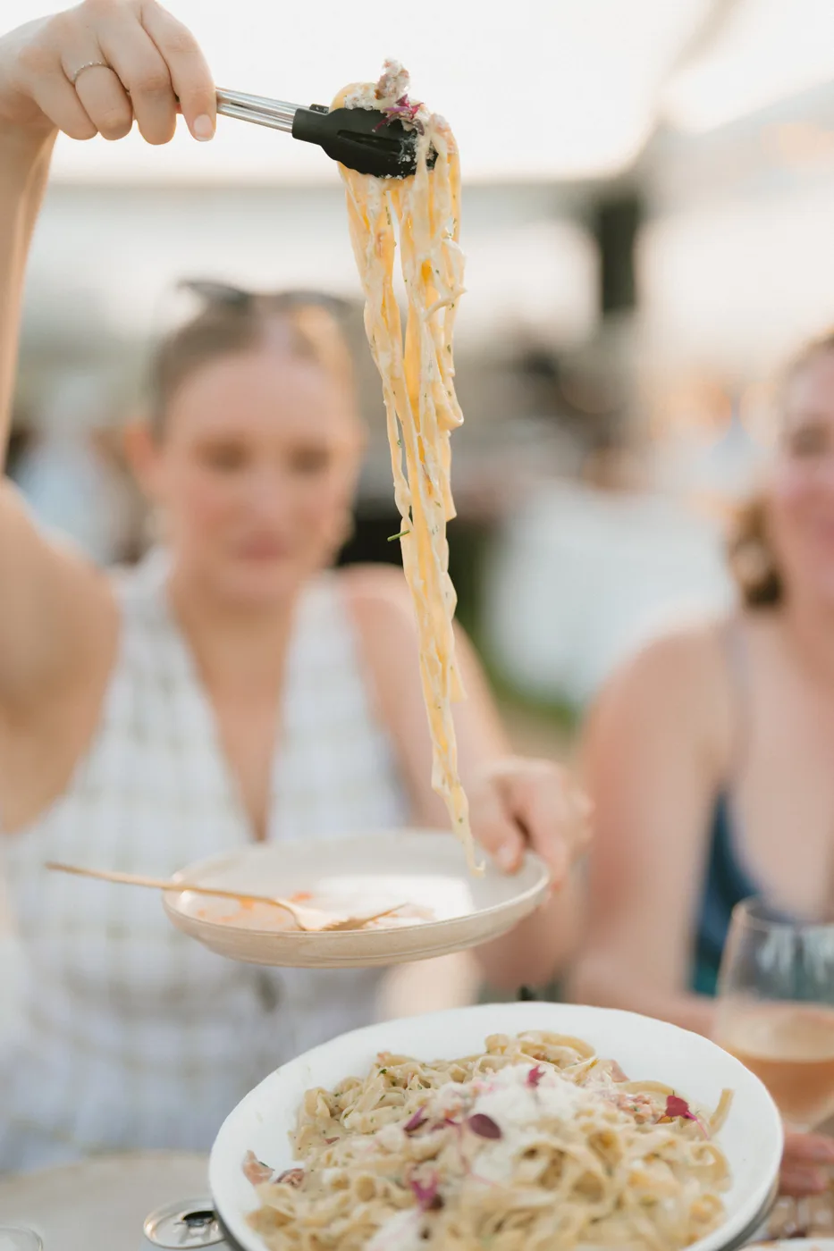 Fresh pasta being served at an Amaranto private catering event